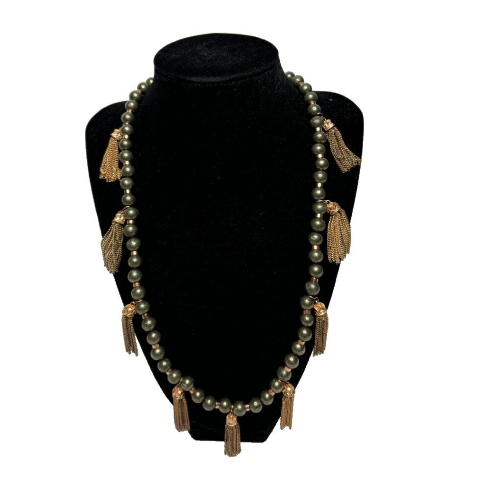 Kendra Scott Beaded Tassel Convertible Statement Necklace Green/Gold